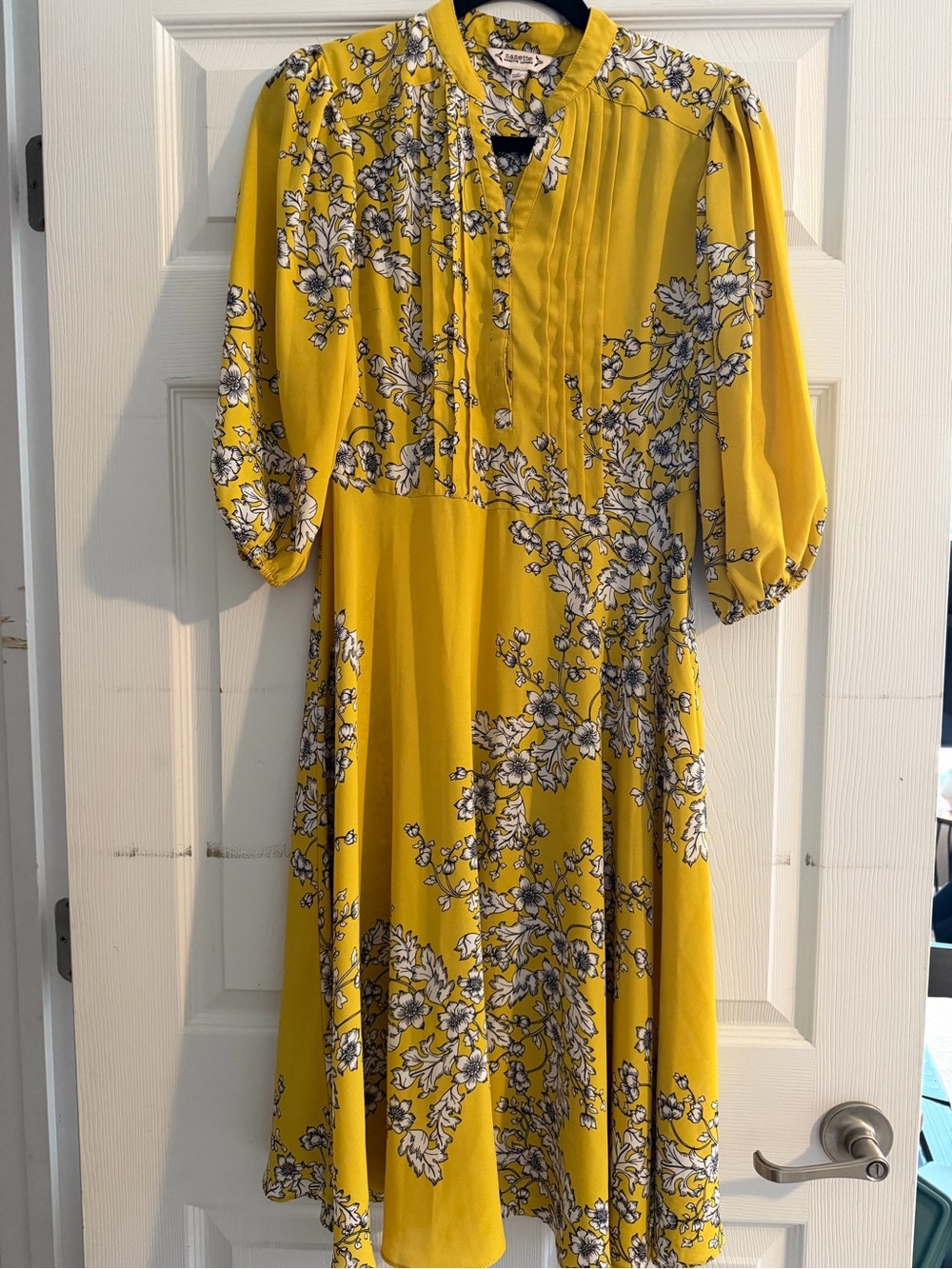 Nanette Lepore Yellow Floral Midi Dress with Pintuck Bodice